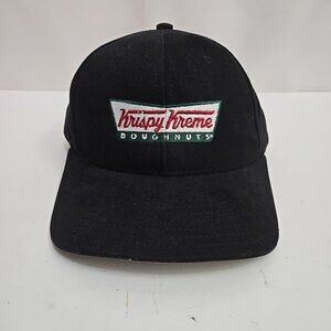 Vintage 90s Krispy Kreme Doughnuts Strap Back Hat Made in USA Black Thalhimer